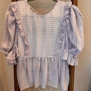 Women's Purple Plaid Ruffle Top Size:6